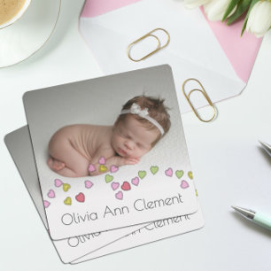  Cute String of Hearts Photo Birth Announcement