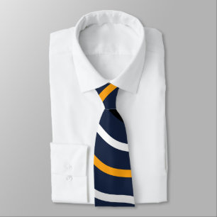 Cute Strip Line Herringbone White Yellow Deep blue Tie