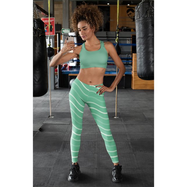 Cute Stripe Gym Yoga  Women Workout Green Leggings (Creator Uploaded)