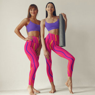 Cute Stripe Gym Yoga  Women Workout Pink Leggings
