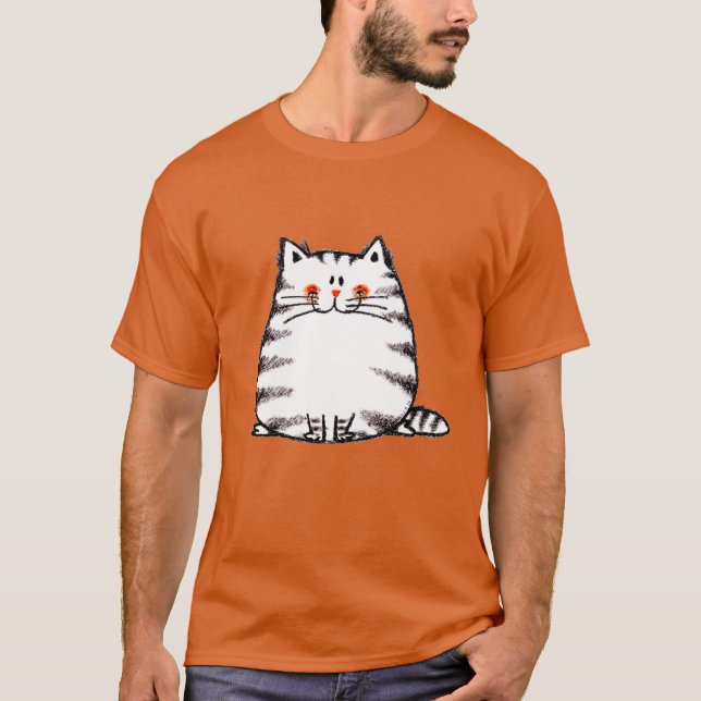 Cute Striped Cartoon Cat Illustration   T-Shirt (Front)