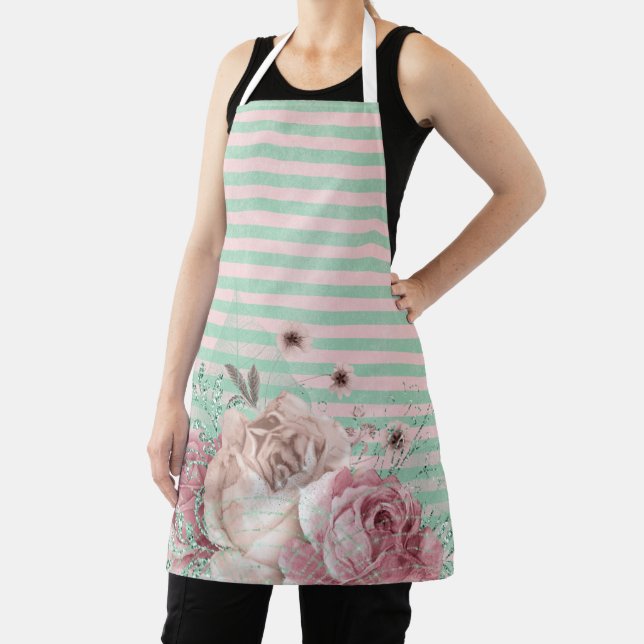 Cute Striped Floral Glitter Apron (Insitu)