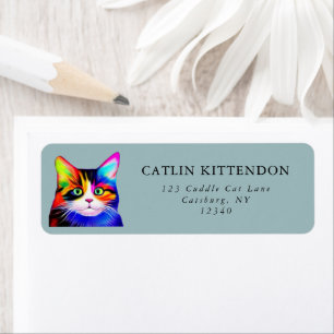 Cute Striped Multicolored Rainbow Cat Face Blue