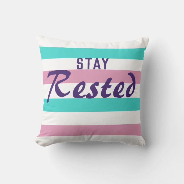 Cute Striped Pink and Turquoise Pattern With Text Cushion (Front)