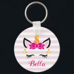 Cute Striped Unicorn With Bow Keychain<br><div class="desc">Cute Striped Unicorn With Bow Keychain - easy to customise with your name</div>