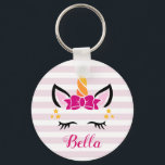 Cute Striped Unicorn With Bow Keychain<br><div class="desc">Cute Striped Unicorn With Bow Keychain - easy to customise with your name</div>
