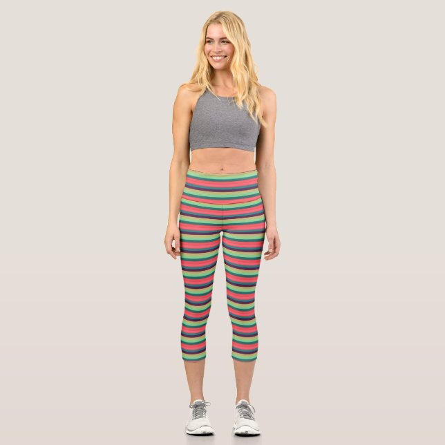 Cute Striped vintage colours Capri Leggings (Front)