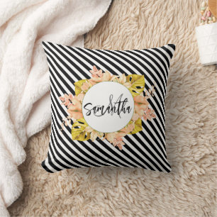 Cute Stripes and Floral Monogram Cushion