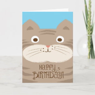 Cute Stripey Brown Cat Birthday Card