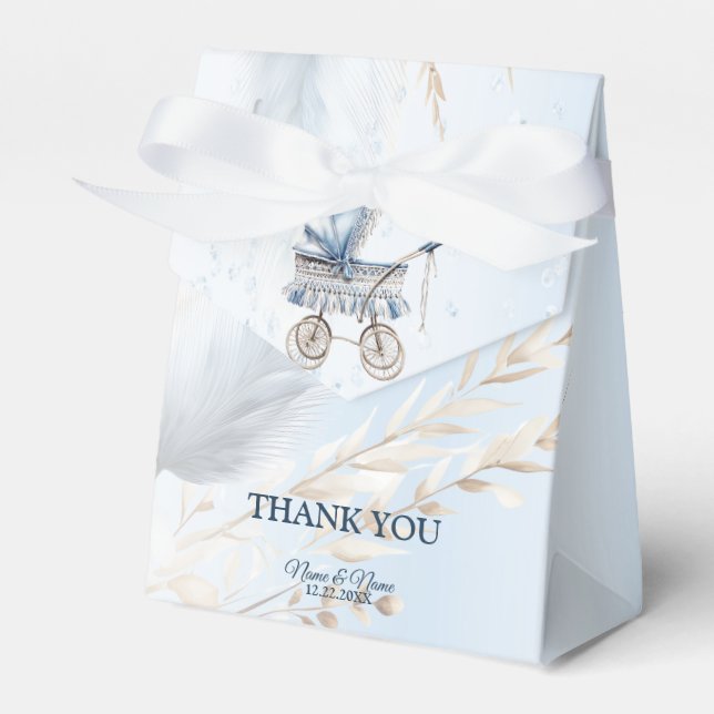 Cute Stroller Blue Floral Beautiful Party Favour Box (Front Side)