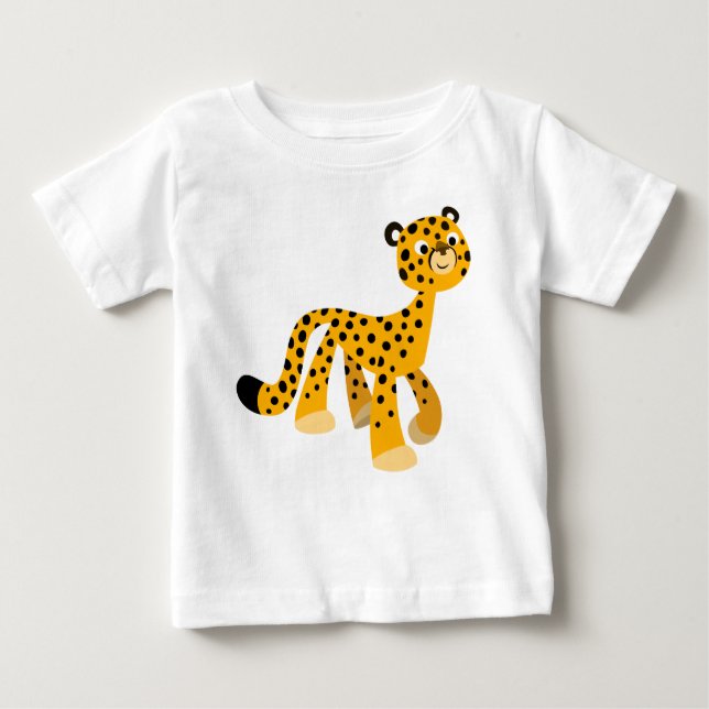 Cute Strolling Cartoon Cheetah Baby T-Shirt (Front)