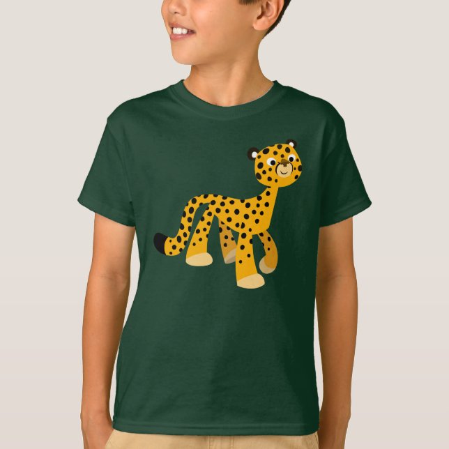 Cute Strolling Cartoon Cheetah Children T-Shirt (Front)