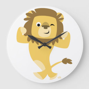 Cute Strong Cartoon Lion Plate Large Clock