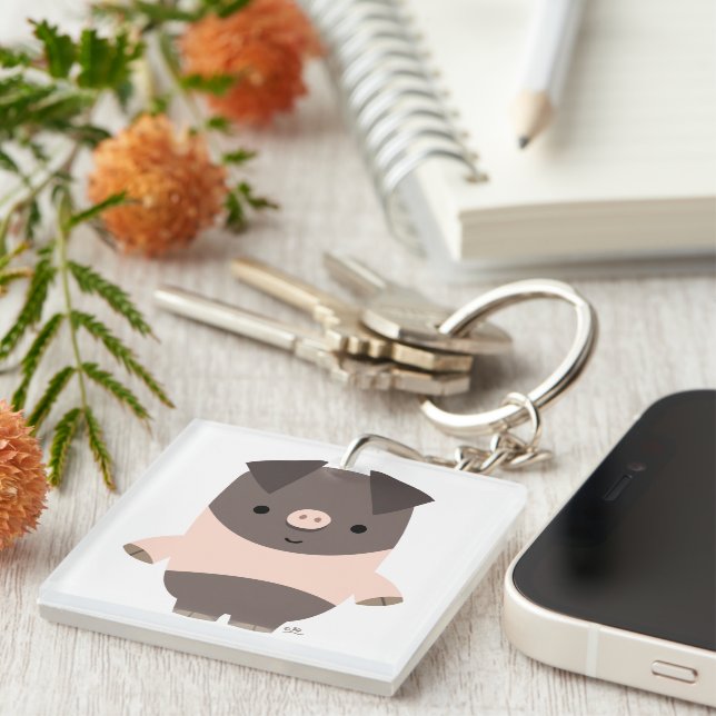 Cute Strong Cartoon Pig Acrylic Keychain (Front Right)