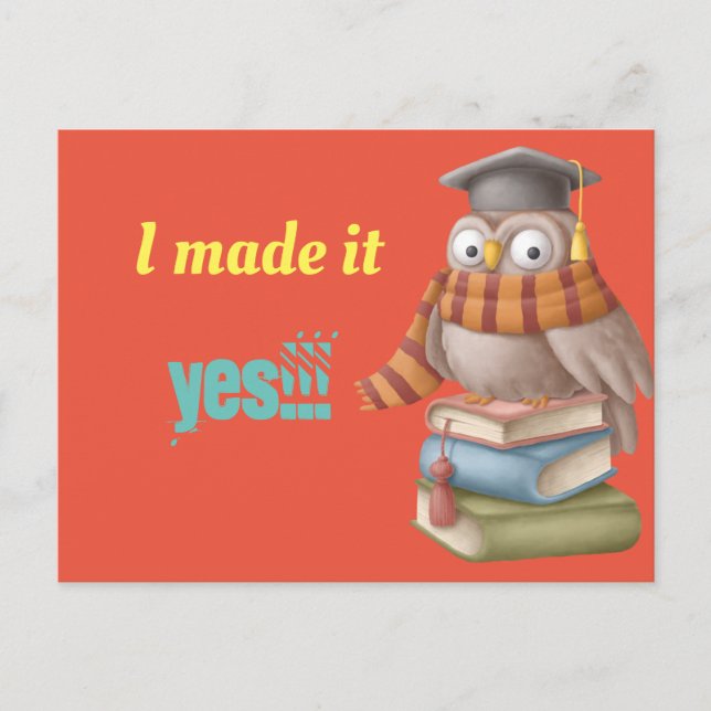 Cute student owl with books  announcement postcard (Front)