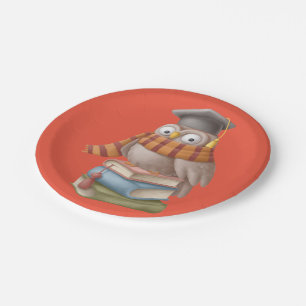 Cute student owl with books  paper plate