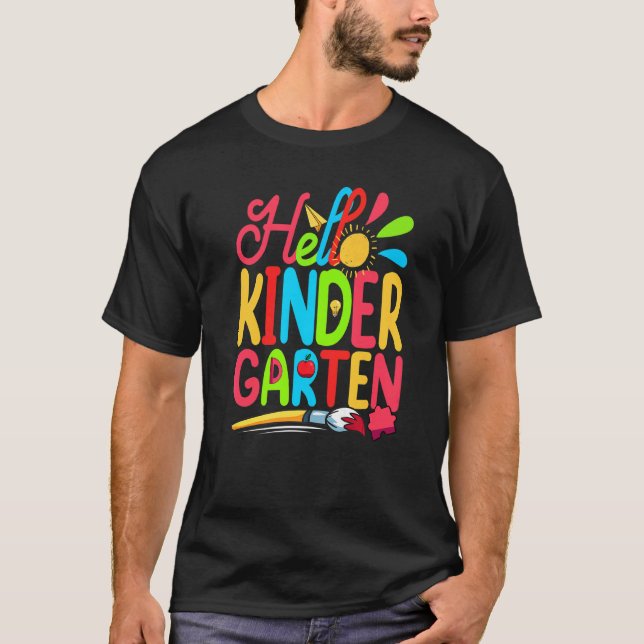 Cute Student Teacher Hello Kindergarten First Day  T-Shirt (Front)
