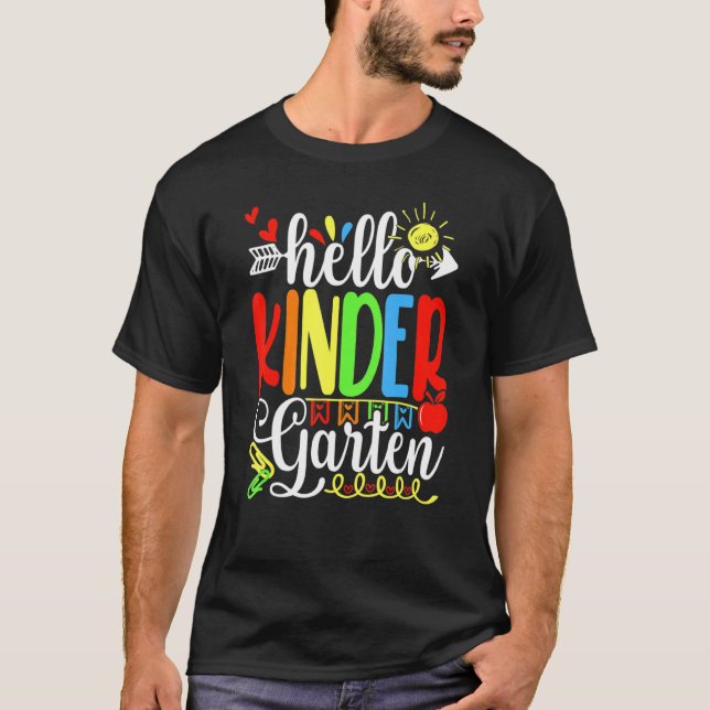 Cute Student Teacher Hello Kindergarten First Day  T-Shirt (Front)
