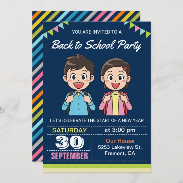 Cute Students | Back to School Party Invitation (Front/Back)