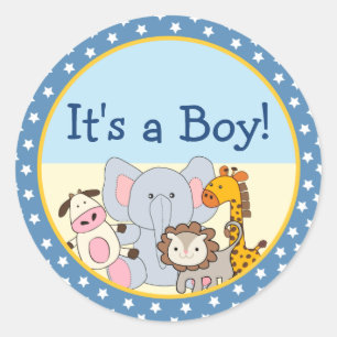 Cute Stuffed Animals It's a Boy Round Stickers