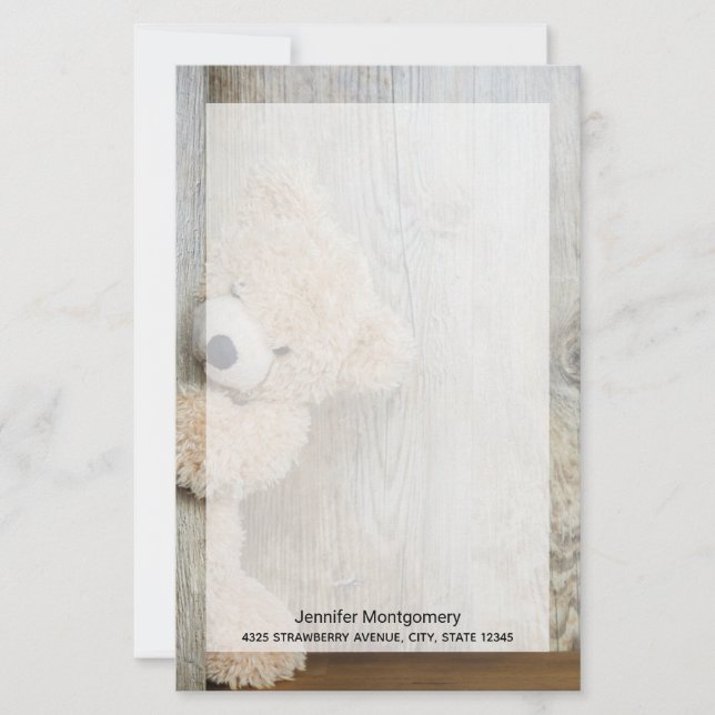 Cute Stuffed Bear Rustic Wooden Wall (Front)