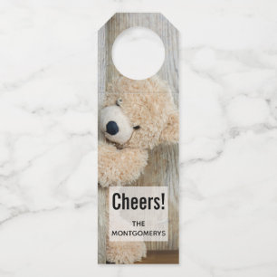 Cute Stuffed Bear Rustic Wooden Wall Bottle Tag