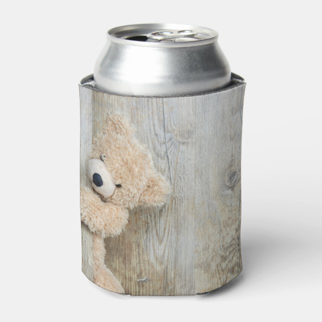 Cute Stuffed Bear Rustic Wooden Wall Can Cooler (Can Front)