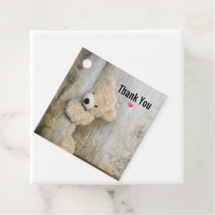 Cute Stuffed Bear Rustic Wooden Wall Favour Tags