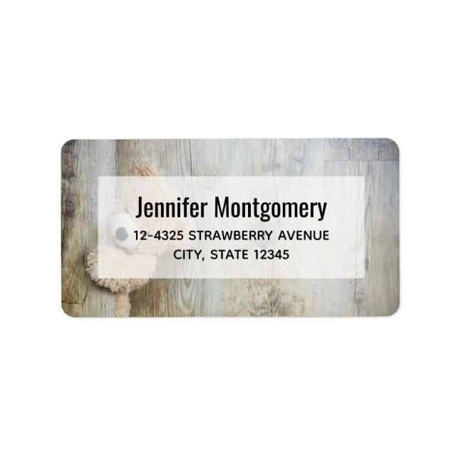  Cute Stuffed Bear Rustic Wooden Wall Label (Front)