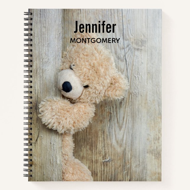 Cute Stuffed Bear Rustic Wooden Wall Notebook (Front)