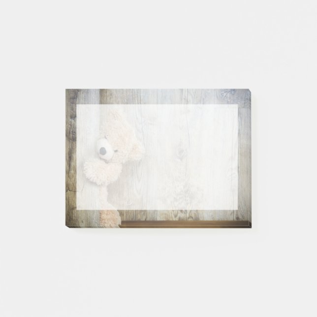 Cute Stuffed Bear Rustic Wooden Wall Post-it Notes (Front)