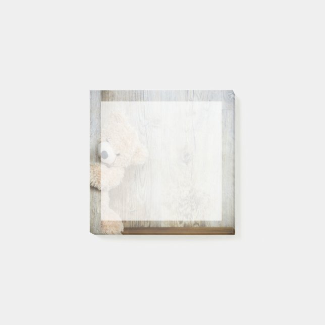 Cute Stuffed Bear Rustic Wooden Wall Post-it Notes (Front)