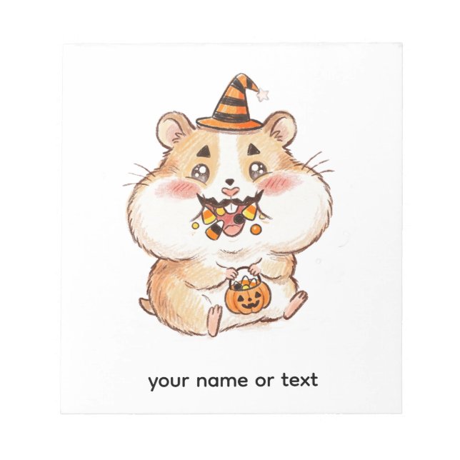 Cute Stuffed Cheeks Halloween Hamster Trick or Tre Notepad (Front)