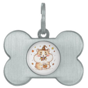 Cute Stuffed Cheeks Halloween Hamster Trick or Tre Pet ID Tag