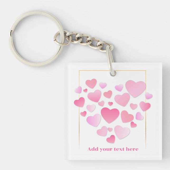 Cute Style Pink Hearts Romantic Valentine's Day Key Ring (Front)