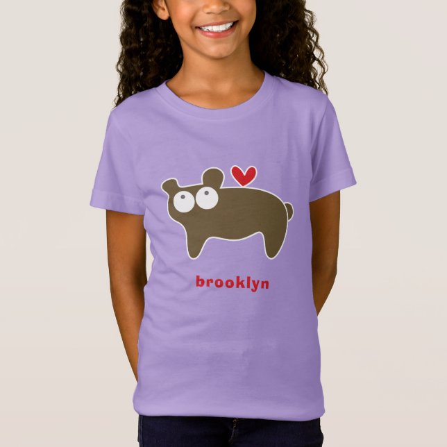 Cute Stylised Cartoon Brown Bear Kid Children Fun T-Shirt (Front)