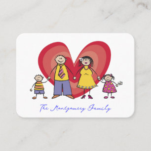 Cute Stylised Cartoon Happy Family Big Red Heart Calling Card