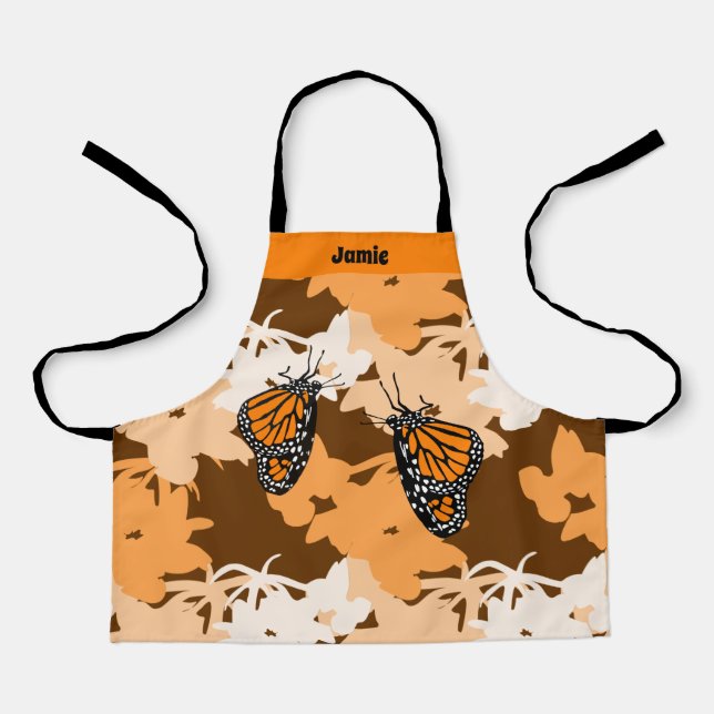 Cute Stylised Monarch Butterfly Orange Apron (Front)