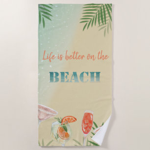 Cute Stylish Beach,Palm Leaf, Cocktails Beach Towel