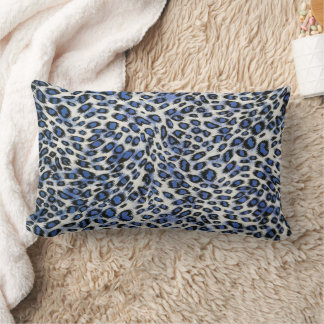 Cute Stylish Elegant Blue Leopard Animal Print Lumbar Cushion
