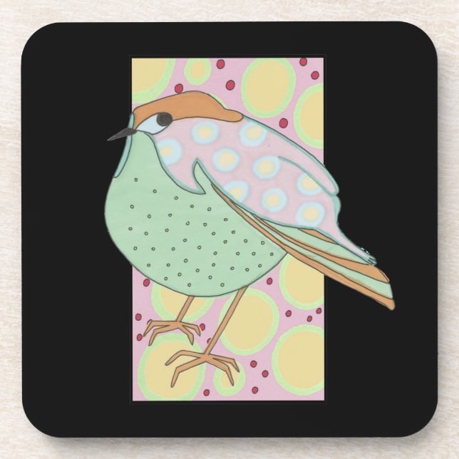 Cute Stylish Framed Pastel Songbird Coaster (Front)