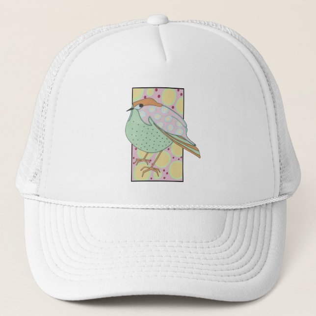 Cute Stylish Framed Pastel Songbird Trucker Hat (Front)
