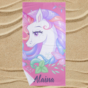 Cute Stylish Girly Unicorn Beach Towel