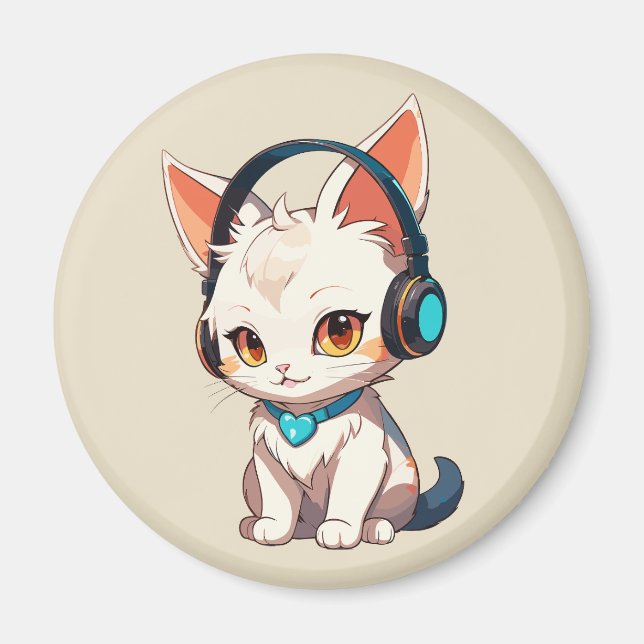 Cute Stylish Kitty in Headphones Magnet (Front)
