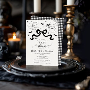 Cute Stylish Little Boo Ghost Bow Baby Boy Shower Invitation