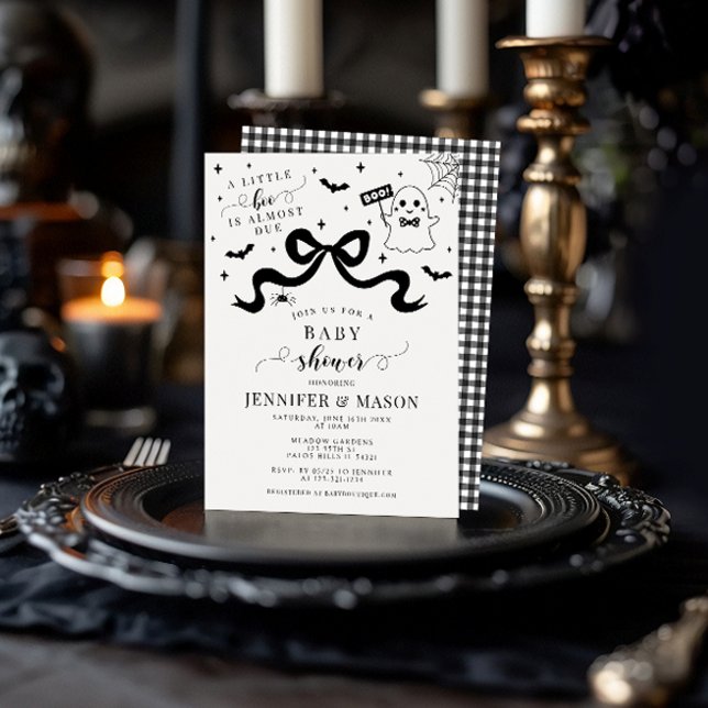 Cute Stylish Little Boo Ghost Bow Baby Boy Shower Invitation (Creator Uploaded)