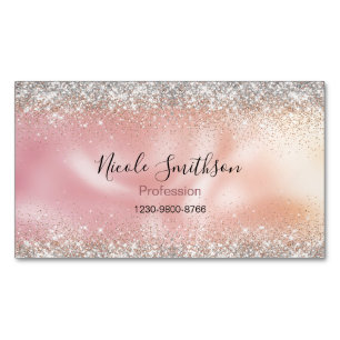 Cute stylish rose gold faux glitter monogram magnetic business card