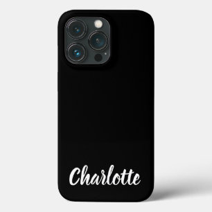 Cute stylish script name black white modern plain iPhone 13 pro case