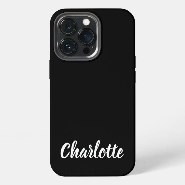 Cute stylish script name black white modern plain iPhone case (Back)