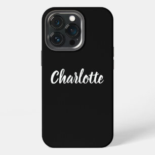 Cute stylish script name modern plain black white iPhone 13 pro case
